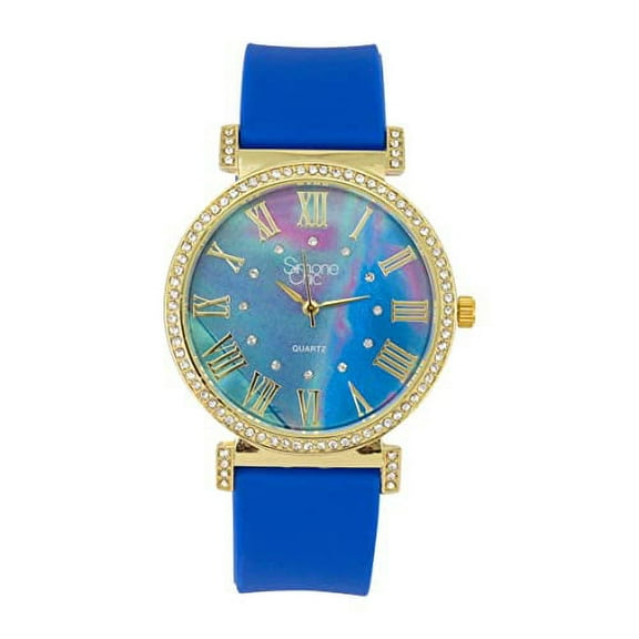 Stand Out Get Noticed! Big Face Ladies Bejeweled Rubber Iced Out Colorful Watch with Genuine Rhinestone Diamond Accents - Touch of Female Celebrity Glamour - ST10800 RoyalBlue