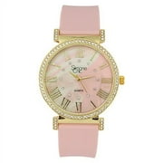 SIMONE CHIC Stand Out Get Noticed! Big Face Ladies Bejeweled Rubber Iced Out Colorful Watch with Genuine Rhinestone Diamond Accents - Touch of Female Celebrity Glamour - ST10800 Blush