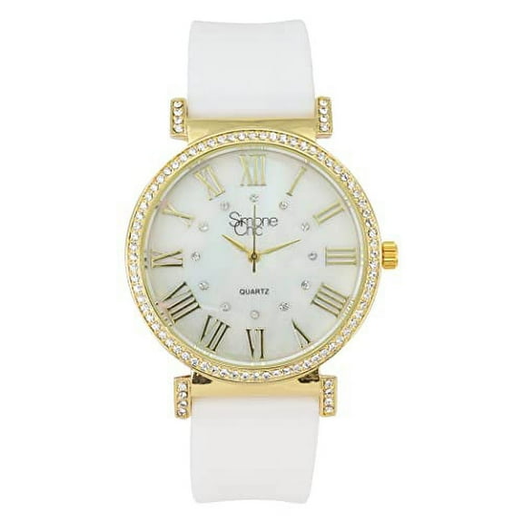 Stand Out Get Noticed! Big Face Ladies Bejeweled Rubber Iced Out Colorful Watch with Genuine Rhinestone Diamond Accents - Touch of Female Celebrity Glamour - ST10800 White