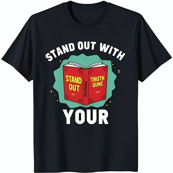 Stand Out With Your Unique Black T-Shirt Featuring Bold Red Book Graphic