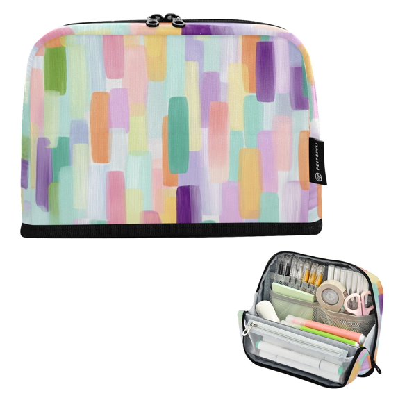 Stand Pencil Pouch High Capacity Pencil Case Organizer Pouch Durable Pencil Box for Office, Rainbow Brush Stripes Printed