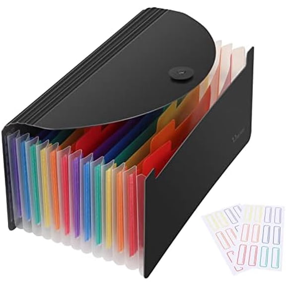 Stand Receipt Organizer Folder - 13 Pockets Expanding Coupons Storage/Rainbow Large Capacity Bill Organizer for Desk with Label, in Case I Go Missing Binder Organizer (Black)