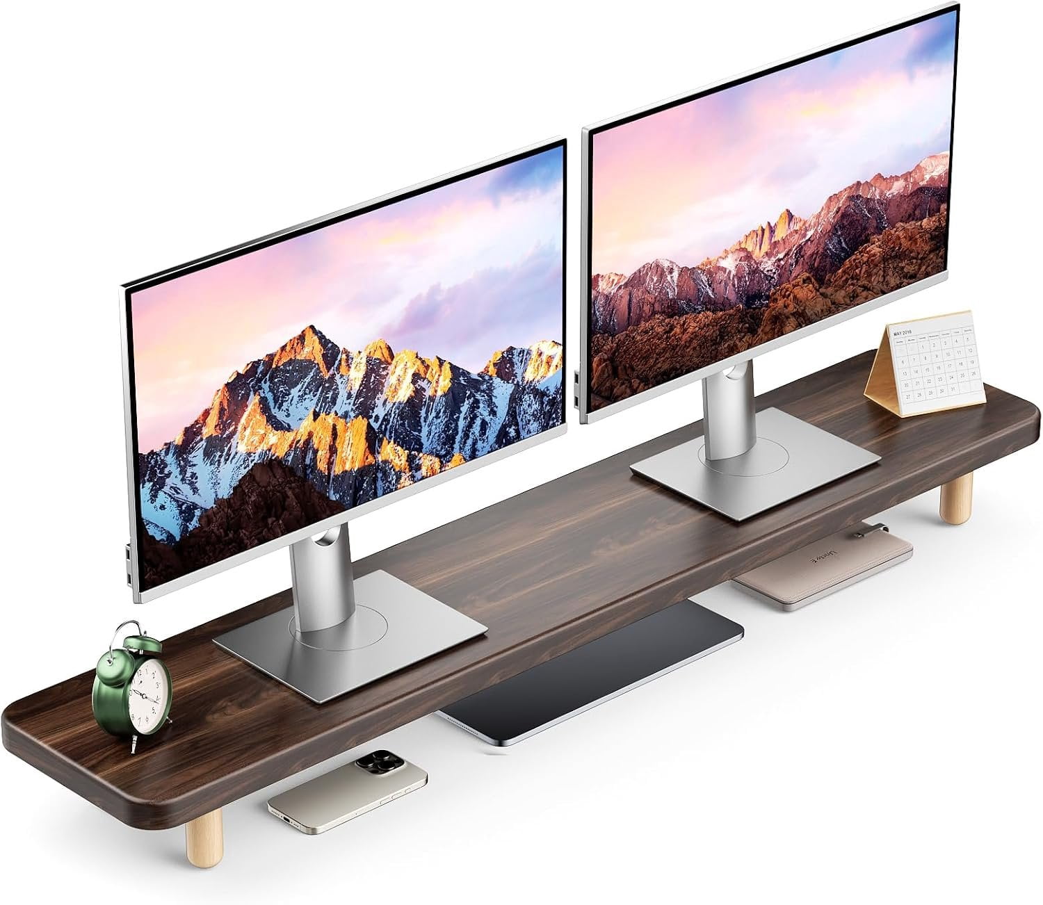Shelf Riser Stand Riser, 39 Inch Extra Long Wooden Desktop Riser with Storage for 2 ...