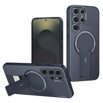 Stand for Samsung Galaxy S24 Ultra Case, Magnetic Compatible with Mag-Safe, Military Drop Protection, Shockproof Carbon Fiber Texture Hard PC   TPU Bumper Case for Samsung Galaxy S24 Ultra, Blue