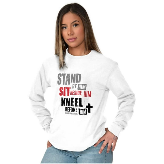 Stand Sit Kneel Religious Jesus Long Sleeve TShirt Men Women Brisco Brands S