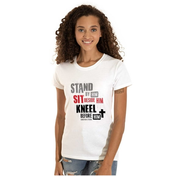 Stand Sit Kneel Religious Jesus Womens Slim Fit Graphic Tee Brisco Brands L