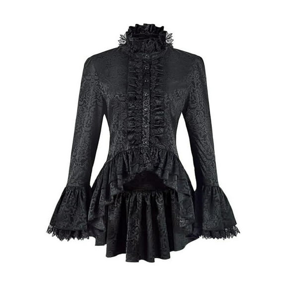 Stand Sleeve Shirt Gothic Lace Top Court Attire Formal Wear Historical Garment Outfit