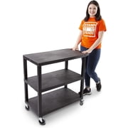 Stand Steady Flat Top Utility Cart by Tubstr | Heavy Duty Service Cart Supports 400 lbs. | Three Shelf Multipurpose Cart Perfect for Home, Garage, Catering, Warehouse & More! Black / 35 x 18