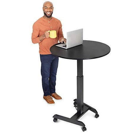 Stand Steady Height Adjustable Round Table & Multifunctional Mobile Workstation | Portable Standing Desk with Pneumatic Air Lift | Collaborative Workspace for School & Office | Easy Assembly (Black)