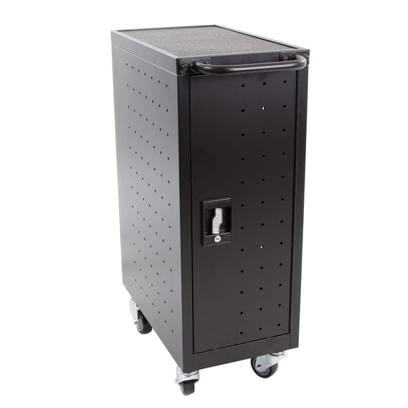Stand Steady Line Leader Compact Mobile Charging Cart for Chromebooks, Laptops, Tablets and More - Charges and Stores 16 Devices - Includes Power Strip and Locking Cabinet (12.13" x 23.25" x 34")