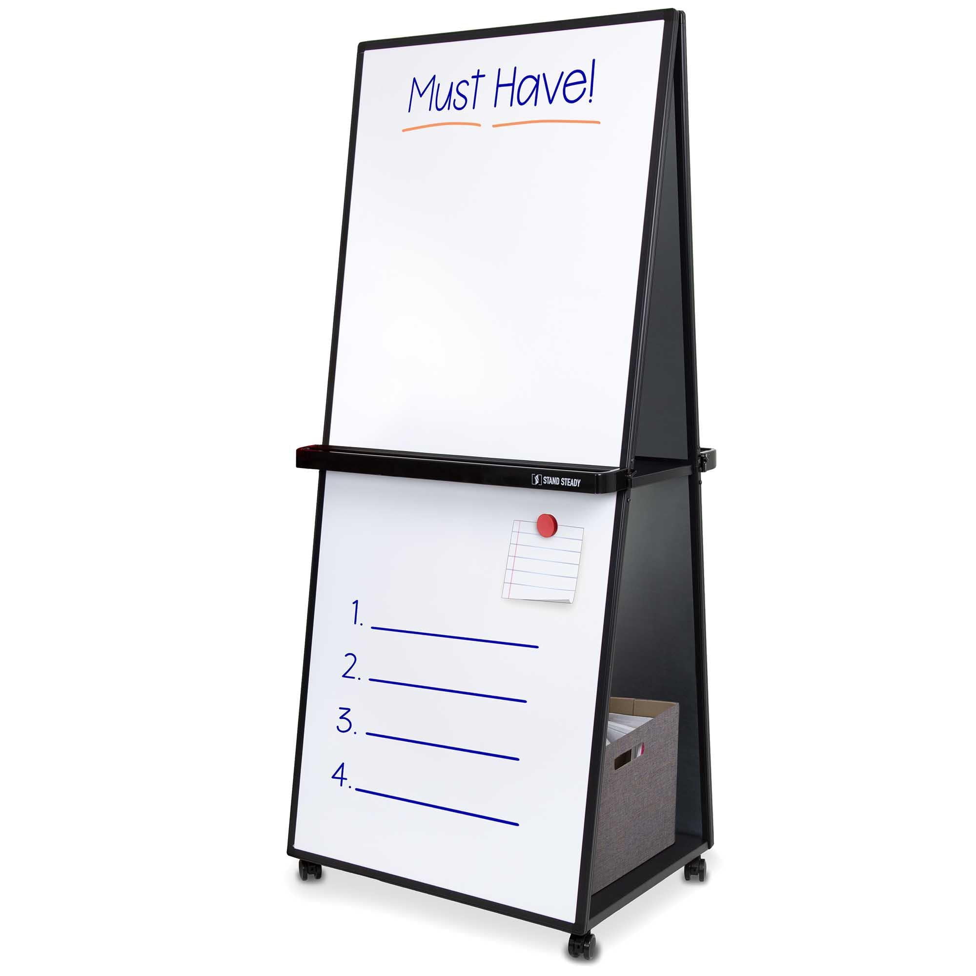 Stand Steady Mobile Whiteboard | Double-Sided Magnetic Dry Erase Board on Wheels | Extra Tall 74 Inch Easel White Board | Portable White Board with Built-In Storage Shelves (74in x 31in)