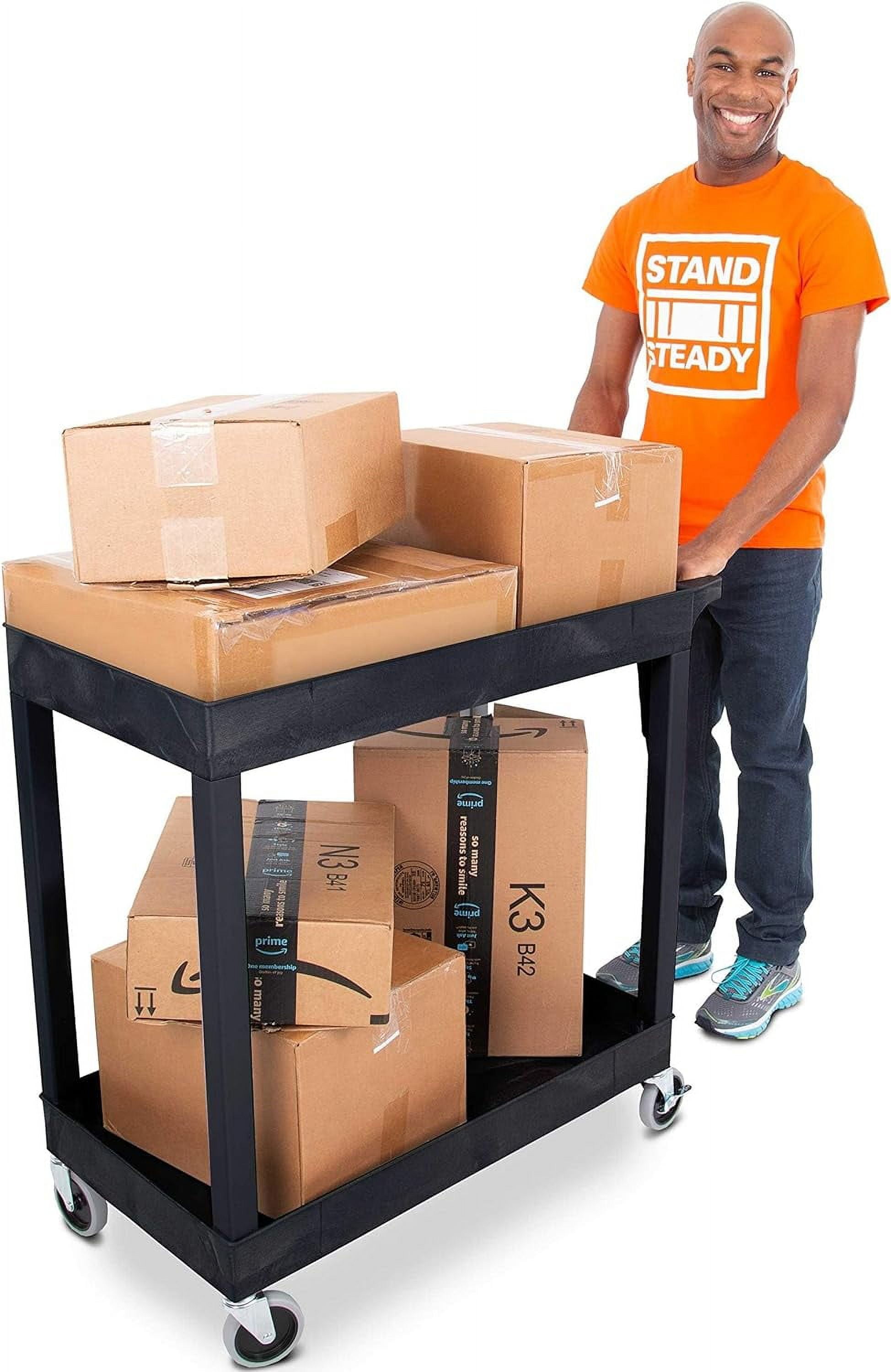 Heavy-Duty Black Utility Cart with Two Deep Shelves