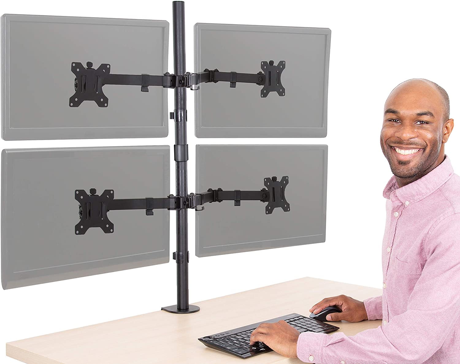Adjustable Black Quad Monitor Mount with VESA Compatibility