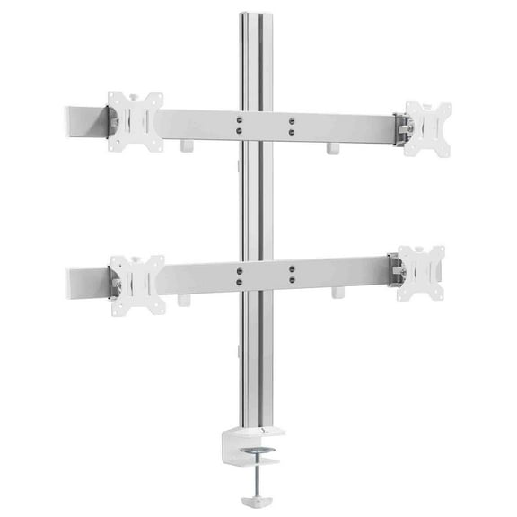 Stand Steady Quad Monitor Mount | Clamp-On Height Adjustable 4 Monitor Stand with Full Articulation VESA Mounts | Fits Most LCD/LED Monitors 13-32 Inches | Silver