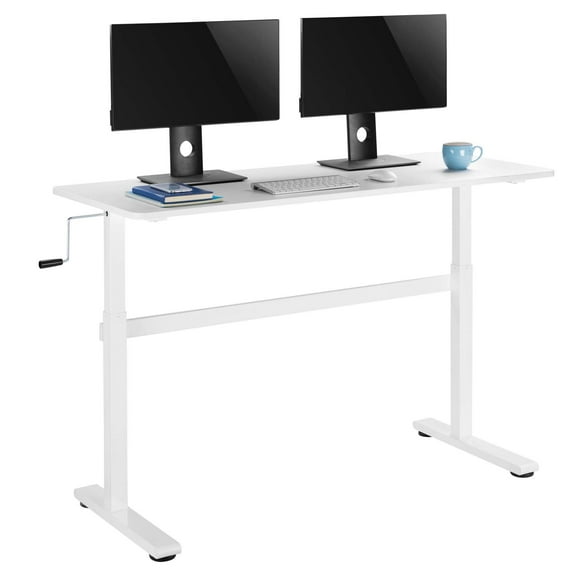 Stand Steady Tranzendesk 55 Inch Standing Desk | Easy Crank Height Adjustable Sit to Stand Workstation | Modern Ergonomic Desk Supports 3 Monitors | Perfect for Home & Office (55"/ White)