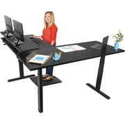 Stand Steady Tranzendesk Power | Extra Large 71 Inch Electric L-Shaped Standing Desk | Giant Corner Stand Up Desk & Sit Stand Workstation| Ergonomic Computer Desk Fits 4 Monitors Black / 71"