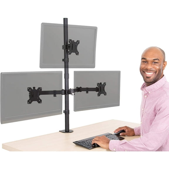 Stand Steady Triple Monitor Mount| Clamp-On Height Adjustable Triple Monitor Stand | Full Articulation VESA Mount Fits Most LCD/LED Monitors 13-32 Inches | Black