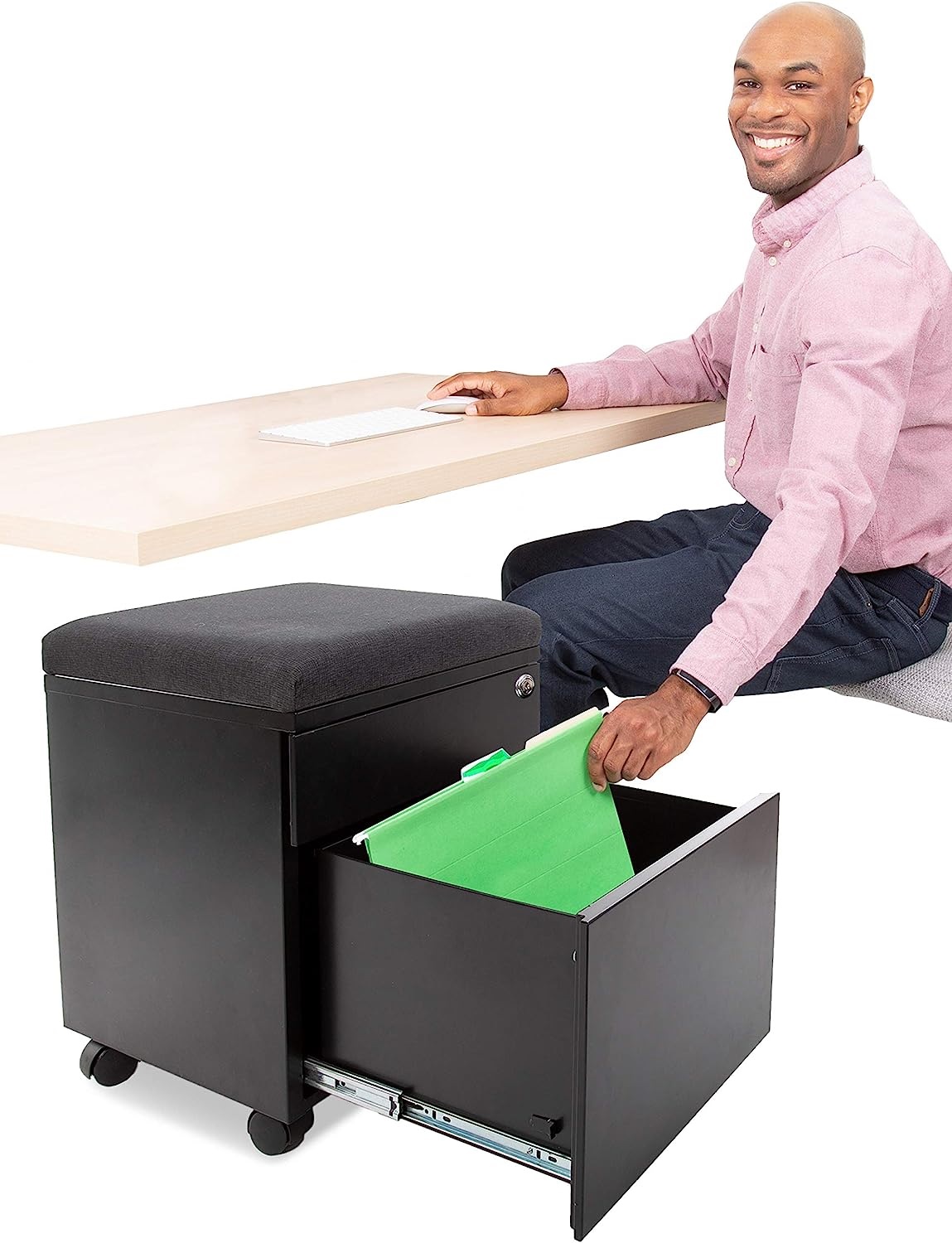 Stand Steady Vert | Rolling File Cabinet | 2 Drawer Mobile File Cabinet with Locking Storage | Small Filing Cabinet with Cushion Top for an Extra Place to Sit | Perfect for Home & Office! (Black) - image 1 of 8