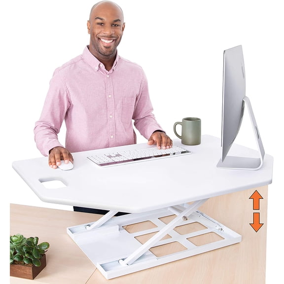 Stand Steady X-Elite Pro | Premier Corner Standing Desk Converter | Extra Large 40 Inch Sit to Stand Workstation | Height Adjustable for Cubicles and L-Shaped Desks (27.25" L x 39.25" W)