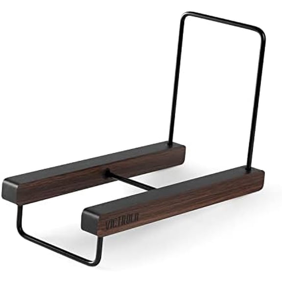 The Stand – Tabletop Vinyl Record Holder & Organizer - Holds 25+ Records, Smart Black Metal Accents, Easy No-Tool Assembly, Stylish Display for LPs (Espresso)