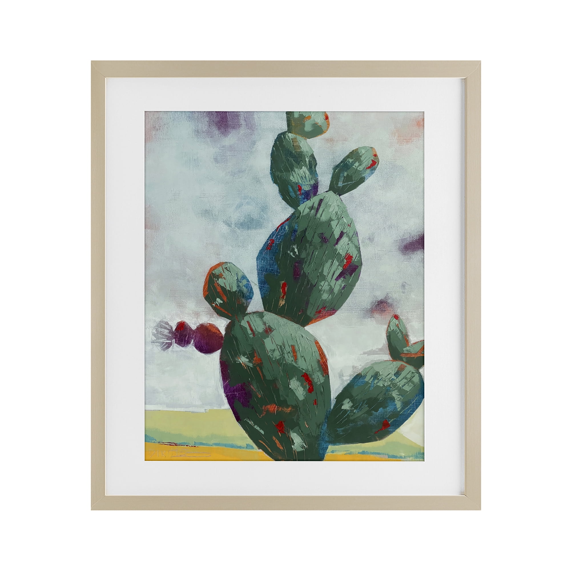Stand Tall Rounded Cacti Birch Framed Print Under Glass, design by Dianna Fritzler