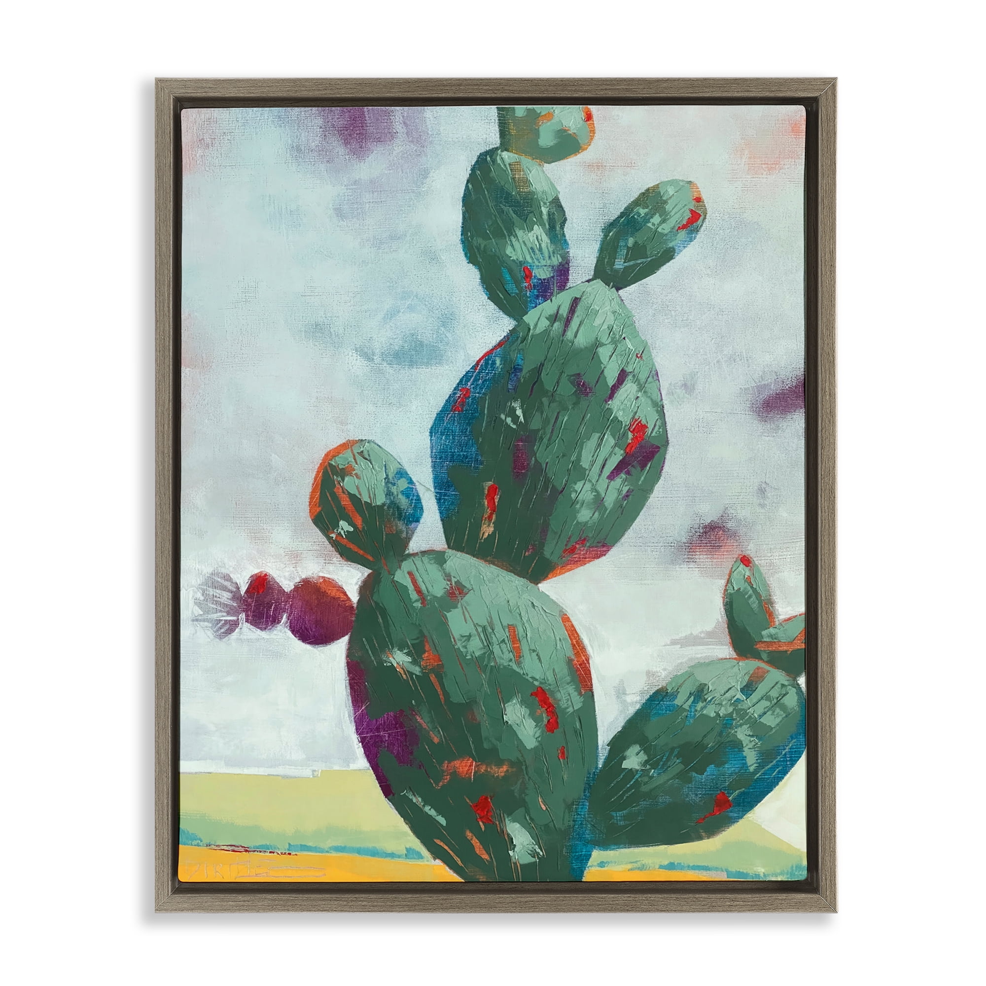 Stand Tall Rounded Cacti Brown Framed Floater Canvas Wall Art, design by Dianna Fritzler