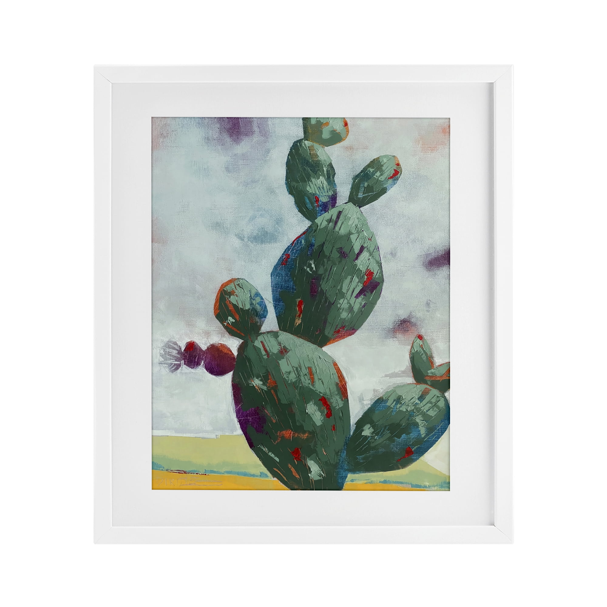 Stand Tall Rounded Cacti White Framed Print Under Glass, design by Dianna Fritzler