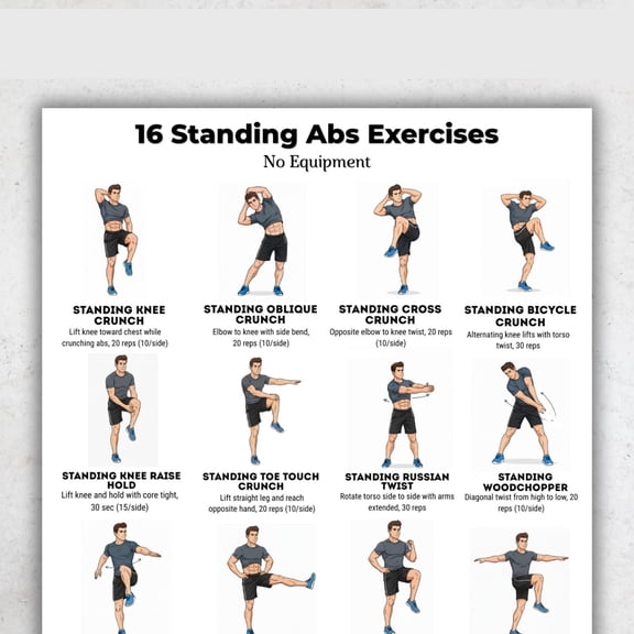 Stand Up Abs Exercise Without Equipment Poster Stand Up Core Exercise Abs Tilt Poster Abs Exercise Poster Men's Home Gym Mural Poster