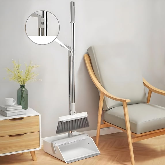 Stand Up Broom and Dustpan Set with Self-Cleaning Teeth | 36" Handle for No-Bend Sweeping | Lightweight Combo for Home, Office & RV | 1-Piece Set