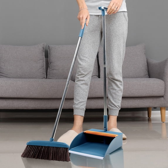 Stand Up Broom and Dustpan Set with Self-Cleaning Teeth | 43" Lightweight Broom for Home, Office & RV | 1-Piece Set