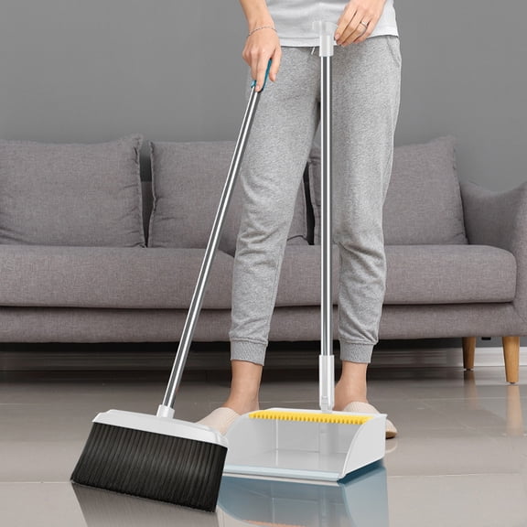 Stand Up Broom and Dustpan Set with Self-Cleaning Teeth | 43" Lightweight Broom for Home, Office & RV | 1-Piece Set