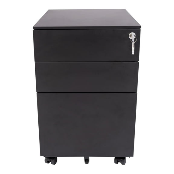 Stand Up Desk Store 3 Drawer Under Desk Lockable Rolling File Cabinet with Stable 5 Wheel Design (Black, Wide)