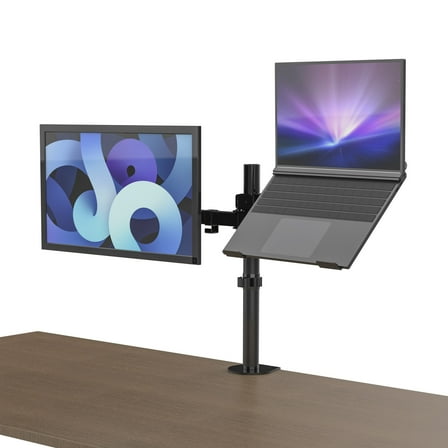 Stand Up Desk Store Convertible Clamp-On Laptop and Monitor Stand / Dual Monitor Mount (Black, 13" to 32" Monitor, up to a 17" Laptop)