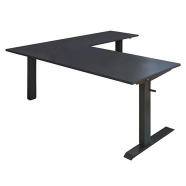 Stand Up Desk Store Crank Adjustable Height L-Shaped Standing Desk with Steel Frame  (Black Frame/Black Top, 72" Wide)