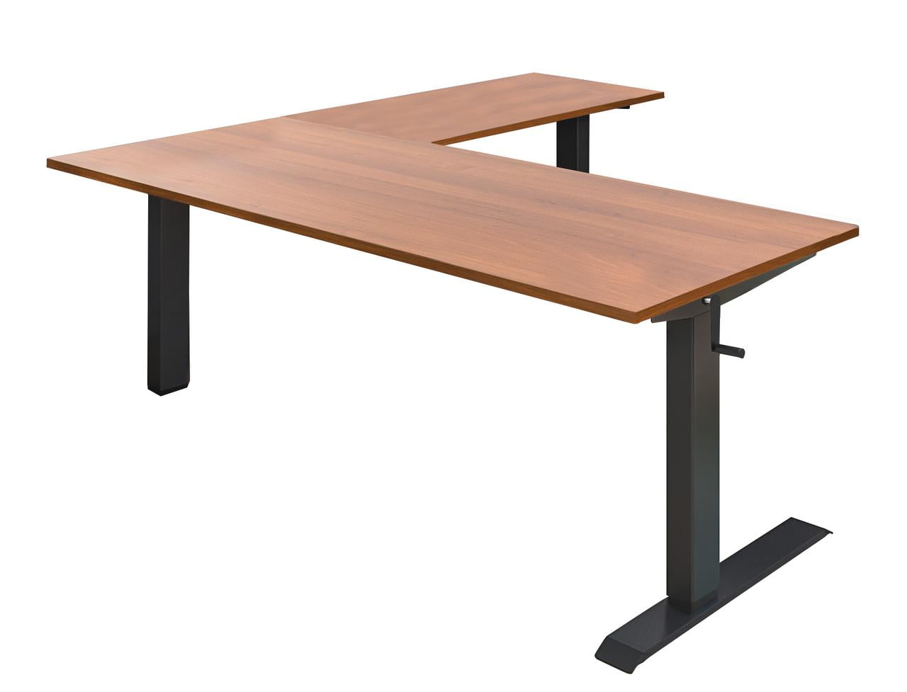 Stand Up Desk Store Crank Adjustable Height L-Shaped Standing Desk with Steel Frame (Black Frame/Teak Top, 72" Wide)