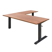 Stand Up Desk Store Crank Adjustable Height L-Shaped Standing Desk with Steel Frame Black Frame/Teak Top, 72" Wide