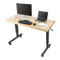 Stand Up Desk Store Crank Adjustable Height Rolling Solid Wood Top Standing Desk (Charcoal Frame/Natural Birch Top, 60" Wide)