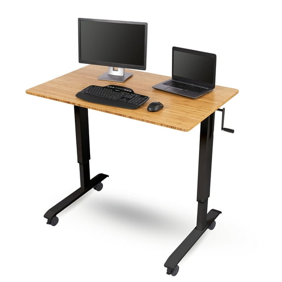 Stand Up Desk Store Crank Adjustable Height Rolling Standing Desk (Black Frame/Bamboo Top, 48" Wide)