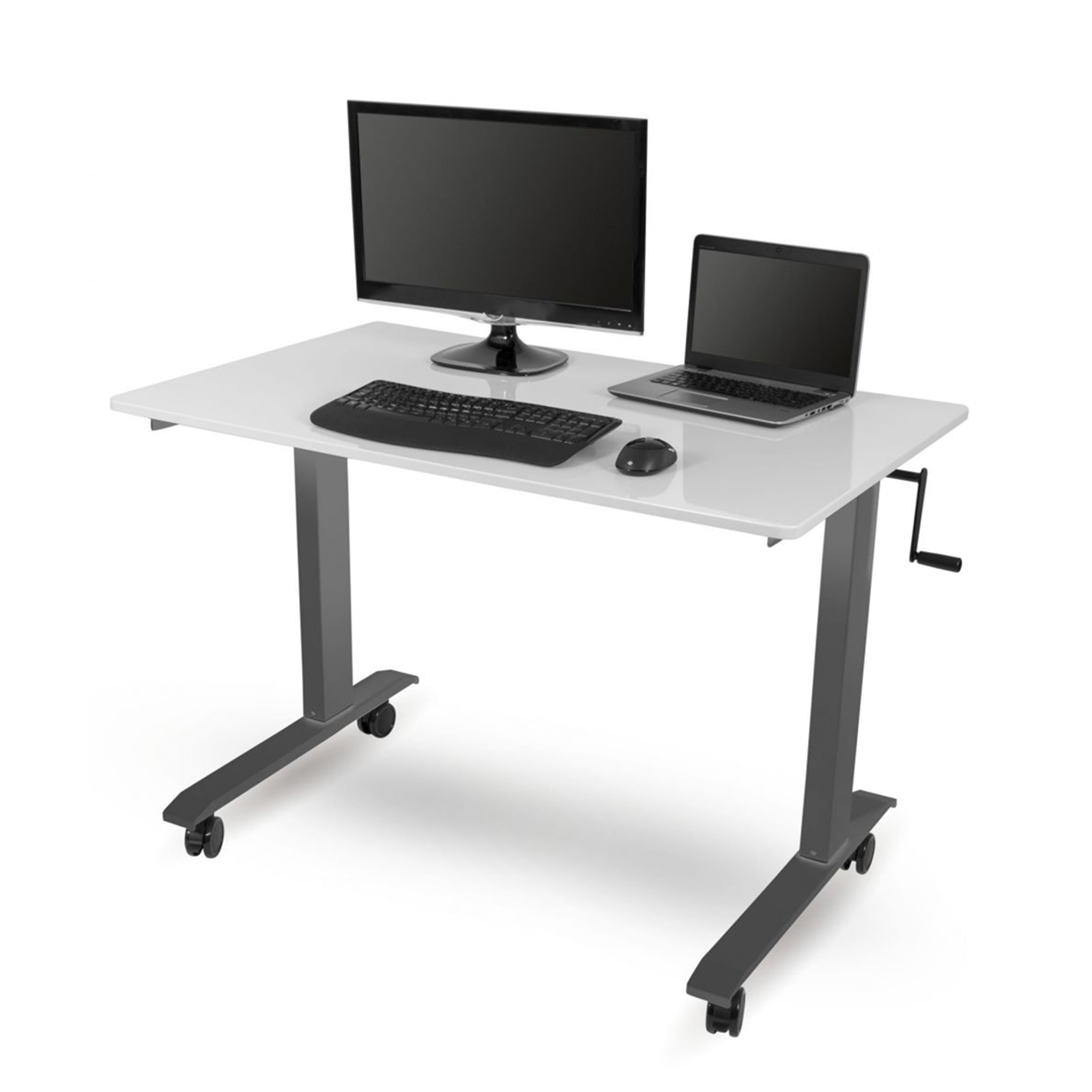 Stand Up Desk Store Crank Adjustable Height Rolling Standing Desk (Charcoal Frame/Gloss White