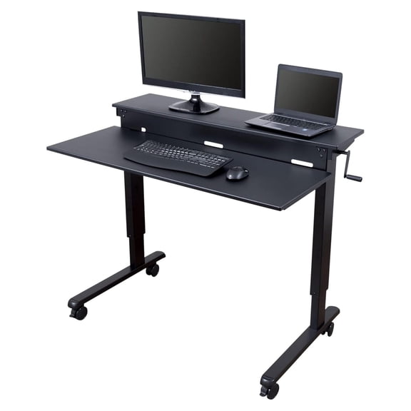 Stand Up Desk Store Crank Adjustable Two Tier Standing Desk with Heavy Duty Steel Frame (Black Frame/Black Top, " Wide)