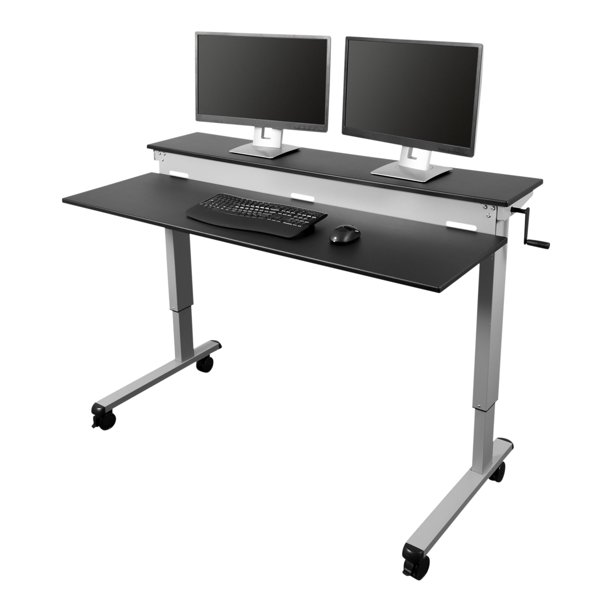 Stand Up Desk Store Rolling Adjustable Height Two Tier Standing Desk Computer Workstation (Black Frame/Teak Top, 40" Wide