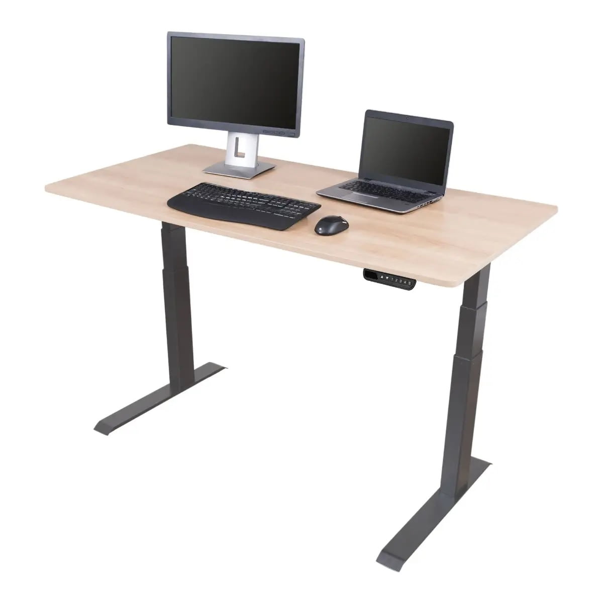 Stand Up Desk Store Dual Motor Electric Adjustable Height Standing Desk with EZ Assemble Steel Frame (Charcoal Frame/Natural Walnut Top, 60" Wide)