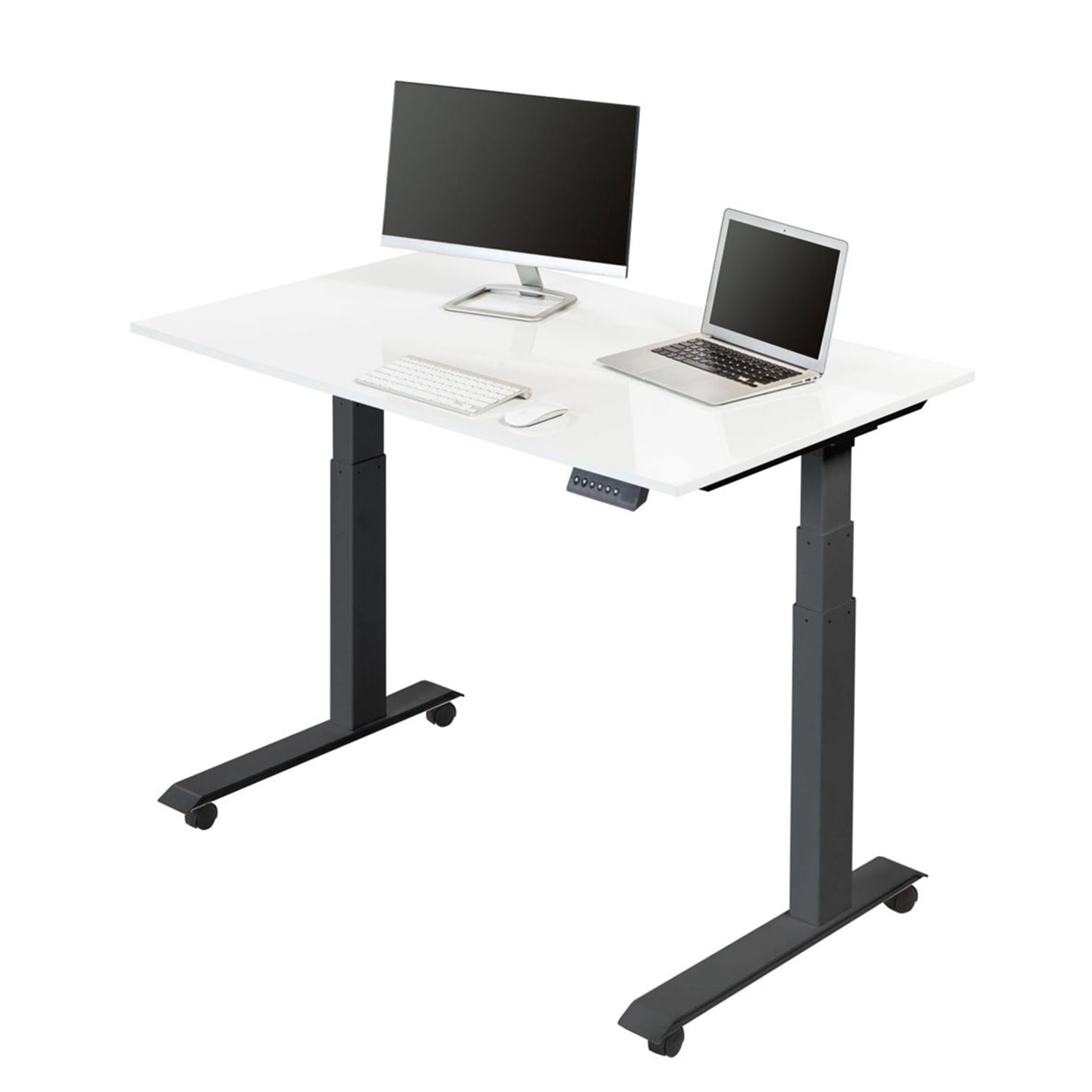 Electric Adjustable Height Standing Desk with Charcoal Frame and Gloss White Top