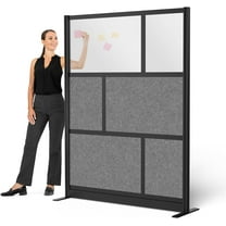 Stand Up Desk Store Expanse Modular Wall | 53'' x 70'' Wall | Expandable Partition Room Divider with Rearrangeable Frosted Acrylic & Sound Absorbent Panels (Black Frame)