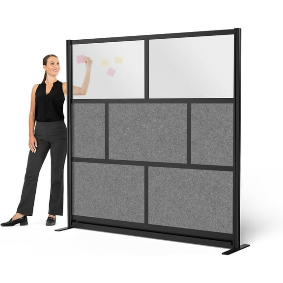 Stand Up Desk Store Expanse Modular Wall | 70'' x 70'' Wall | Expandable Partition Room Divider with Rearrangeable Frosted Acrylic & Sound Absorbent Panels (Black Frame)