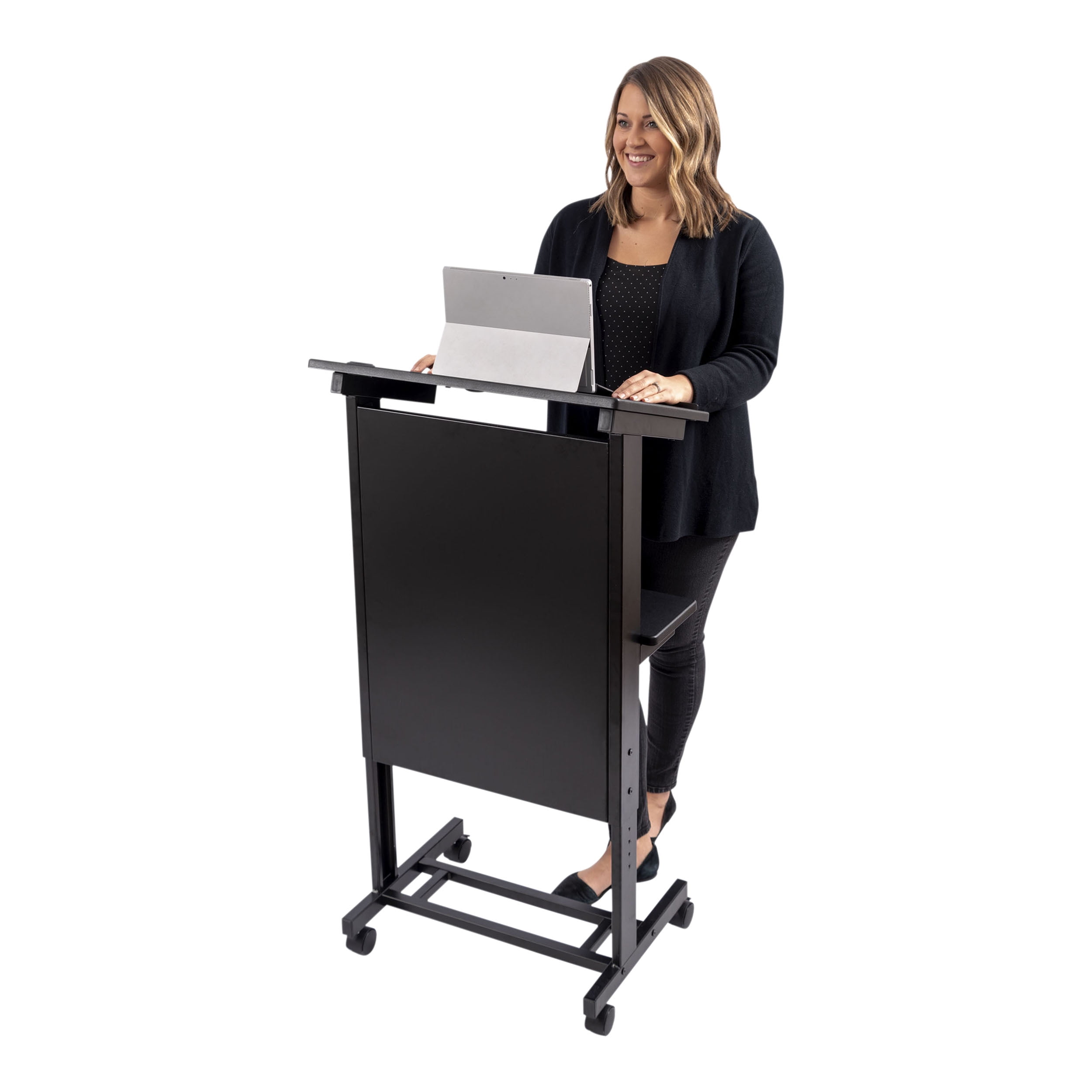 https://i5.walmartimages.com/seo/Stand-Up-Desk-Store-Mobile-Adjustable-Height-Rolling-Lectern-Podium-with-Heavy-Duty-Steel-Frame-Black-Frame-Black-Shelves-25-5-Wide_d24a892d-2f72-4d2e-bbe5-dc3f21caba69.a2490d7985f02cebb134e225b13f6f9b.jpeg