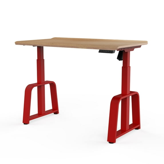 Stand Up Desk Store Programmable Electric Ergonomic Standing Desk (Brick Red Frame/Natural Oak Desktop, 48” Wide)