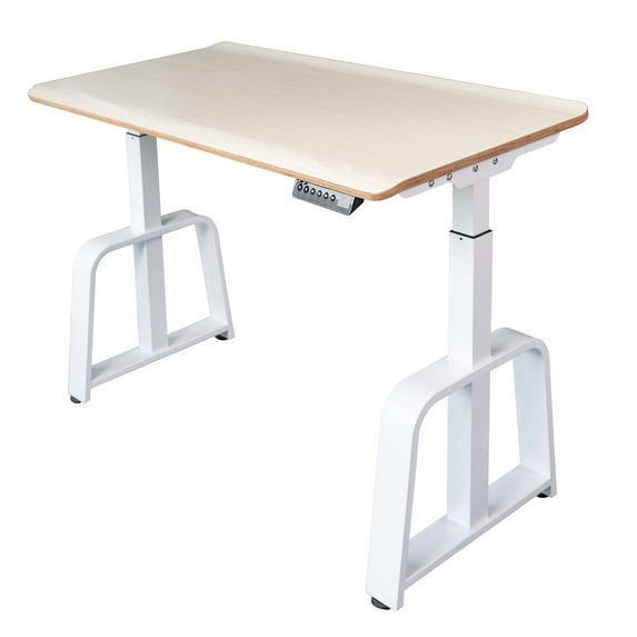 Stand Up Desk Store Programmable Electric Ergonomic Standing Desk (White Frame/Antique Birch Desktop, 48” Wide)