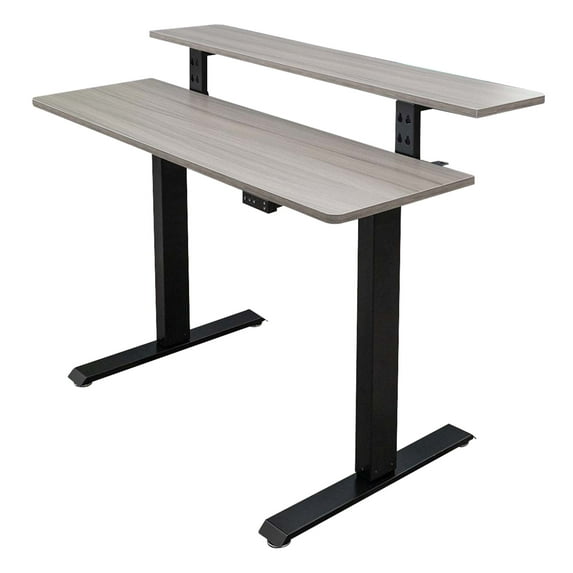Stand Up Desk Store Programmable Electric Two-Tier Compact Standing Desk (Black Frame/Smoky Pine Desktop, 48” Wide)