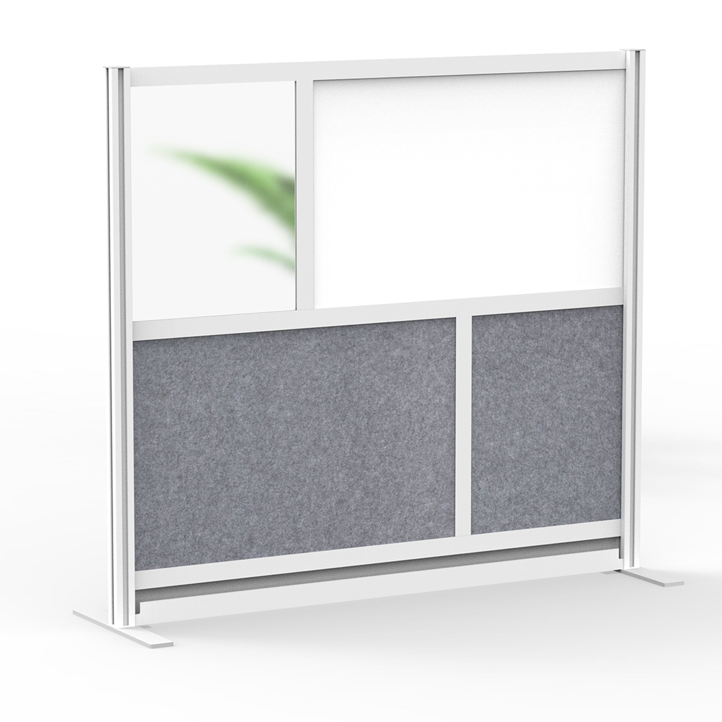 Gray and White Modular Office Partition with Frosted Acrylic Panels